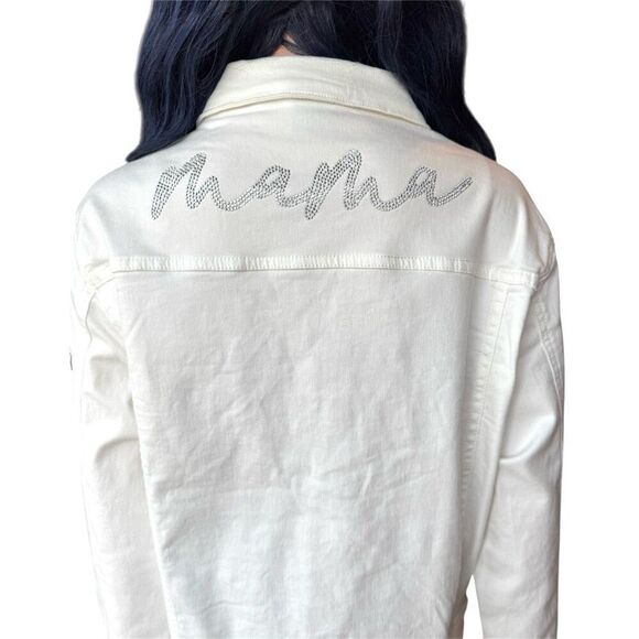 NWT Le La Lo Mama Bling White Denim Jacket Size Large - Picture 7 of 9